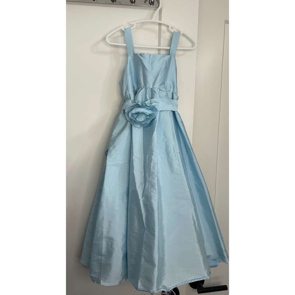 Us Angels Girls Blue Sleeveless Rosette Sash‎ Flower Girl Dress 61006 Size 6